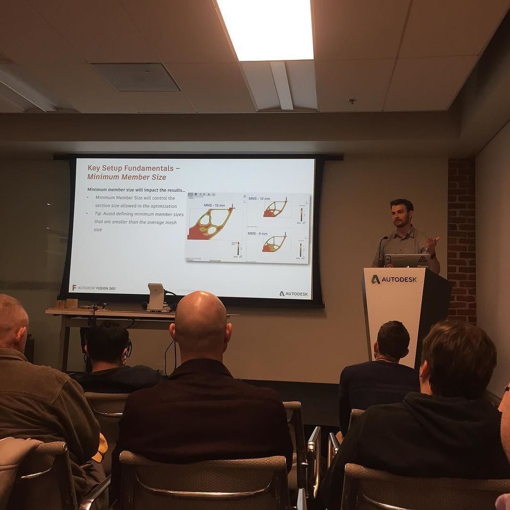 you3Dit's tweet photo. #taylorstein from @adskfusion360 showing us about the #shapeoptimization tool. #lightweighting #optimization #perfo… https://t.co/G4qpvdRtOD