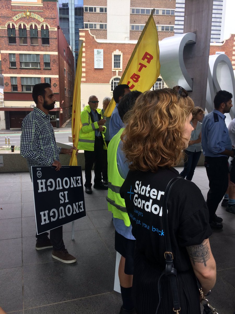BiancaNeveQLD's tweet photo. Standing shoulder to shoulder with the RTBU to help protect their bus drivers rights #EnoughIsEnough #BetterSafety @RTBUQld @SlaterGordon https://t.co/UfUWEFxSOp