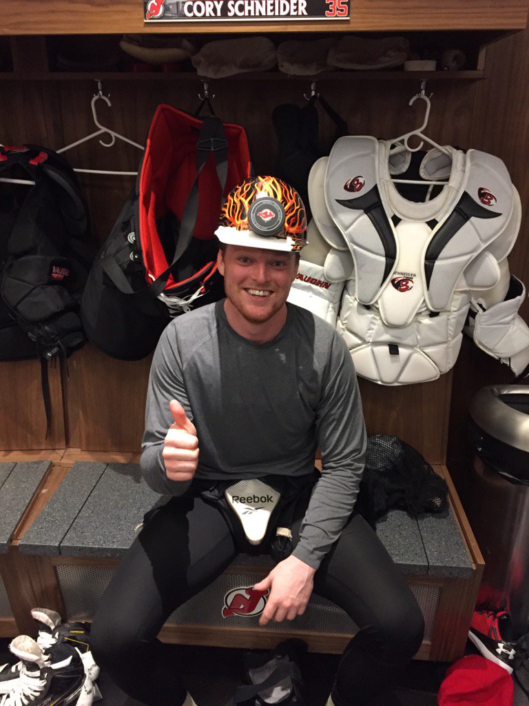 20th win of the season gets you the Hard Hat. Huge game for Cory. He made 38 saves inc. a big poke check on Grabner