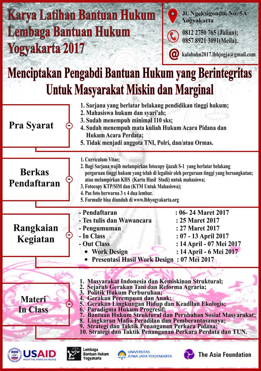 Pagi kawan yg humanis 
Pendaftaran KALABAHU LBH Yogya 2017 tinggal tiga hari lagi niiihh
Don't miss this event yaa
See lbh yogya's media