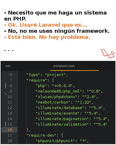 nelson6e65's tweet image. Cuando no te dejan usar Laravel pero igual lo usas... :v
#larevel #php @LaravelEs