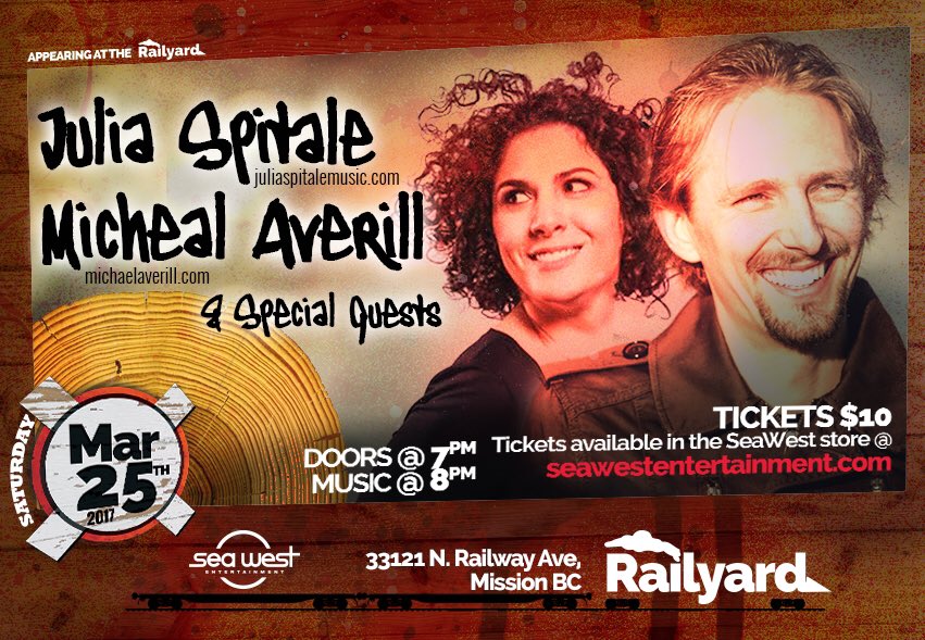 RailyardVenue's tweet photo. This Saturday @ #TheRailyardInMission - @juliaspitale and @themaverill - Info and tickets on website - #SeaWestEvents #LiveMusic #MissionBC https://t.co/ZuafUwc8qD
