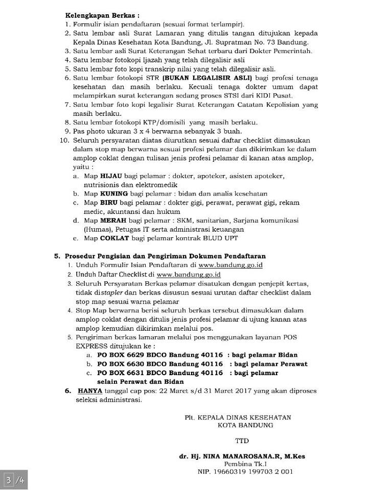Penerimaan Calon Tenaga Kerja di Lingkungan Dinas Kesehatan dan Puskesmas se-kota Bandung. Silakan bagi yang berminat.