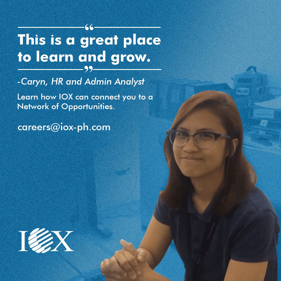 iox_ph's tweet photo. "This is a great place to learn and grow." - Caryn, HR and Admin Analyst. Watch: https://t.co/d9KrQ7gYUR #IOXph #careers https://t.co/Ce8nyLiCvA