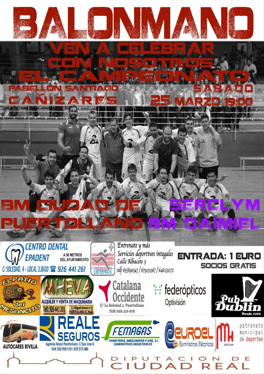 BMCDPUERTO's tweet photo. ULTIMO PARTIDO DE LA TEMPORADA EN EL SANTIAGO CAÑIZARES! Venid a apoyar a vuestro equipo campeón #HandballPuertollano https://t.co/RSWzeDDtVO