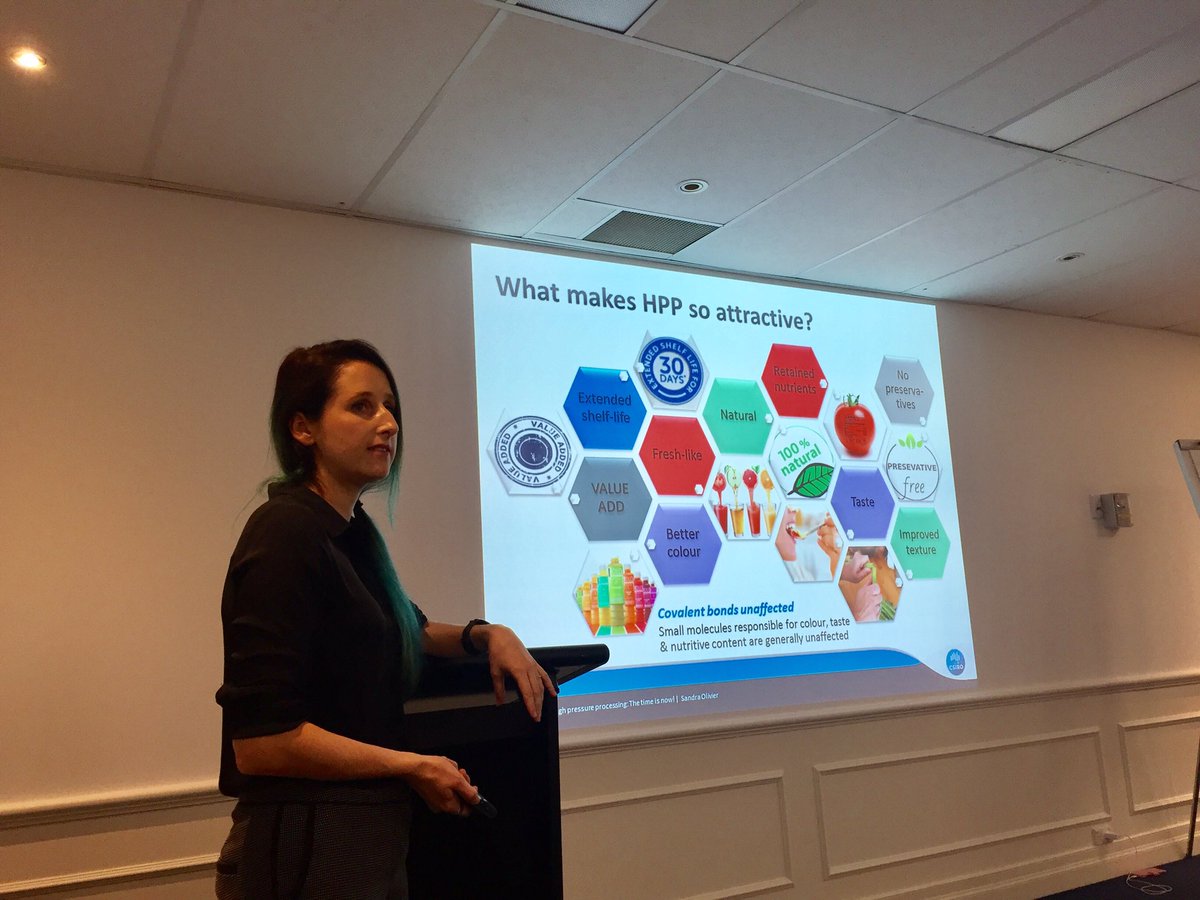 AIFST's tweet photo. Sandra Olivier - final speaker but has the room captivated, high pressure processing #masterclass17 https://t.co/AuBnDGdxqD