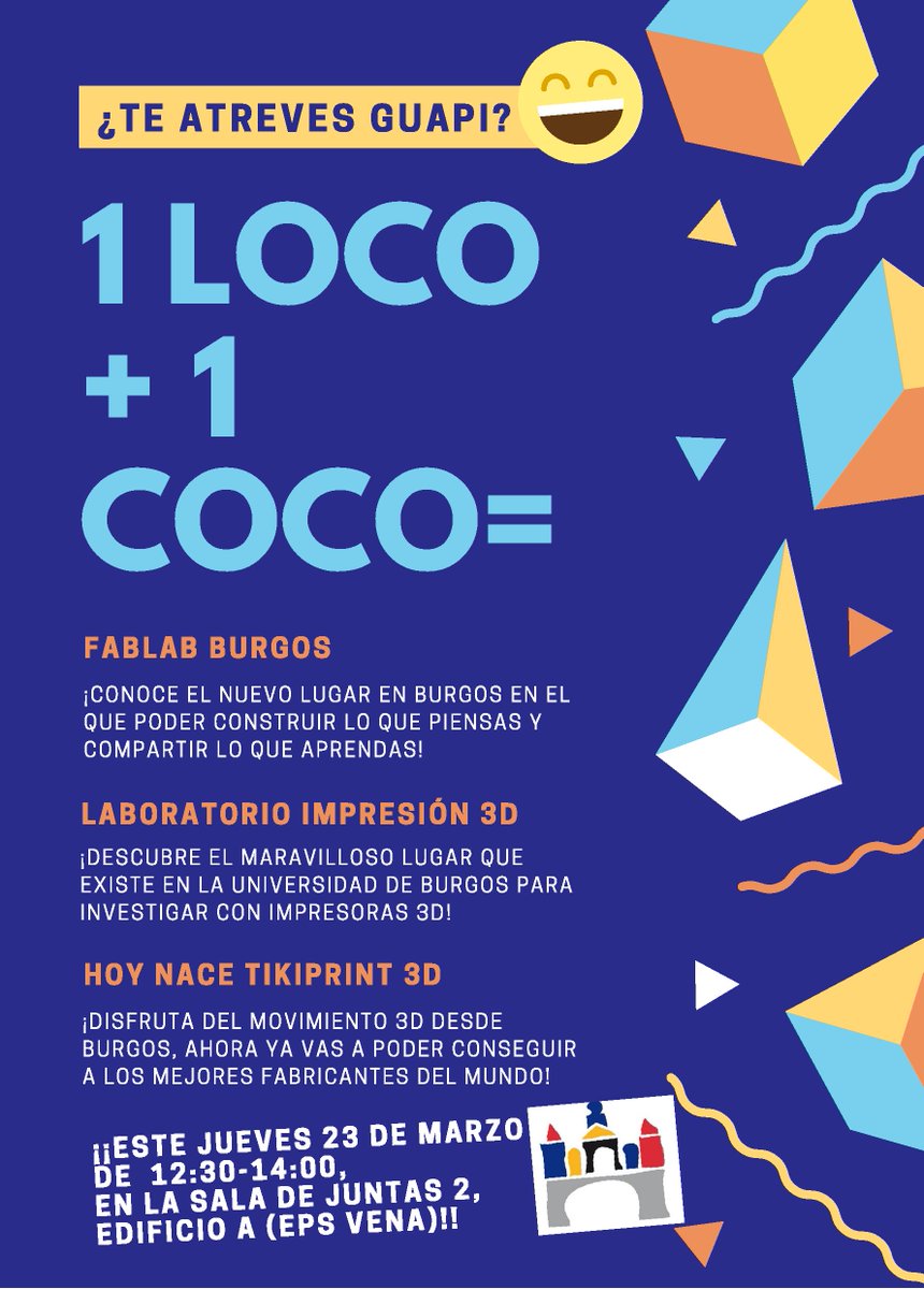 psanchez_ubu's tweet photo. @agendaburgos 23/03/2017 12:30 h. semana de la #ingeniería #impresión3D #Fablab @tikiprint3D en #Politécnica https://t.co/HKDpsu8juR https://t.co/Ndl3nXoNyS