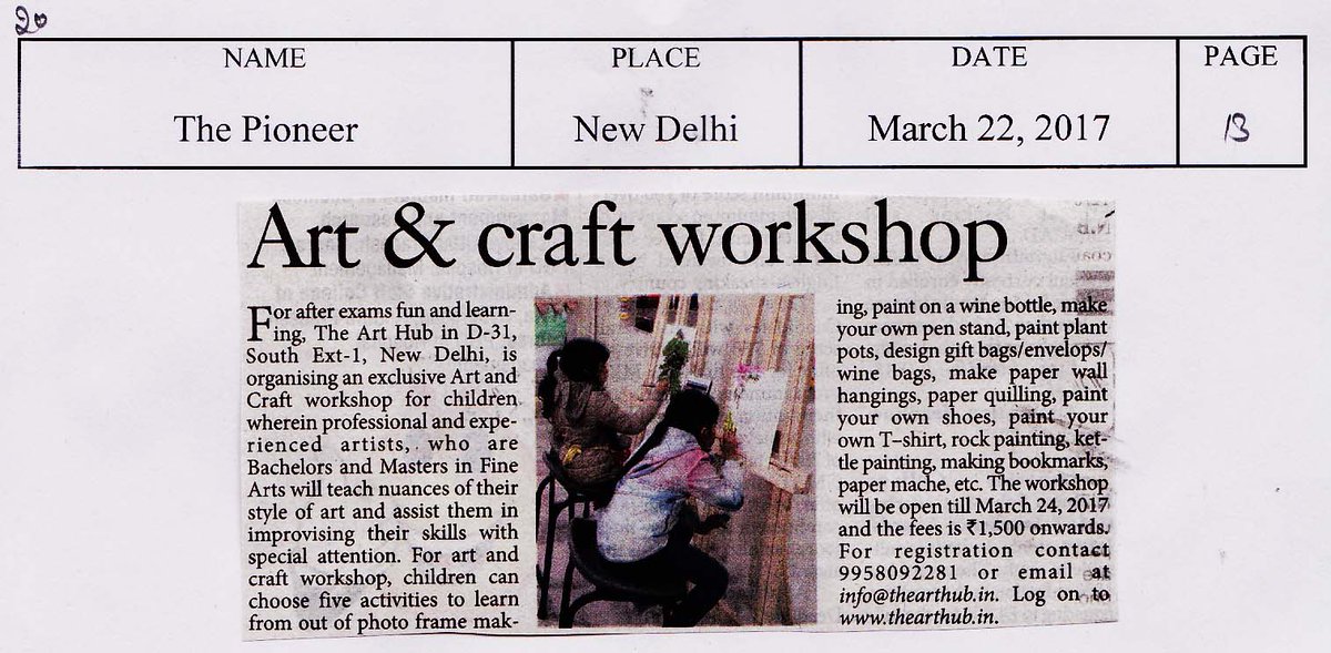 TheArtHub2's tweet photo. You can still join us before it's late for Art &amp; Craft Workshop at #thearthub covered in The Pioneer. https://t.co/tmTsLu8RPd