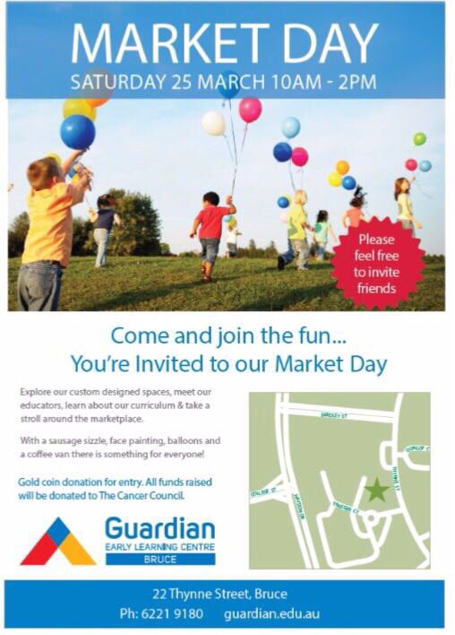 Guardian Early Learning Market Day, this Sat in Bruce. Lots of <a href="/RaidersCanberra/">Canberra Raiders</a> signed gear up for grabs - all proceeds go back to the kids!