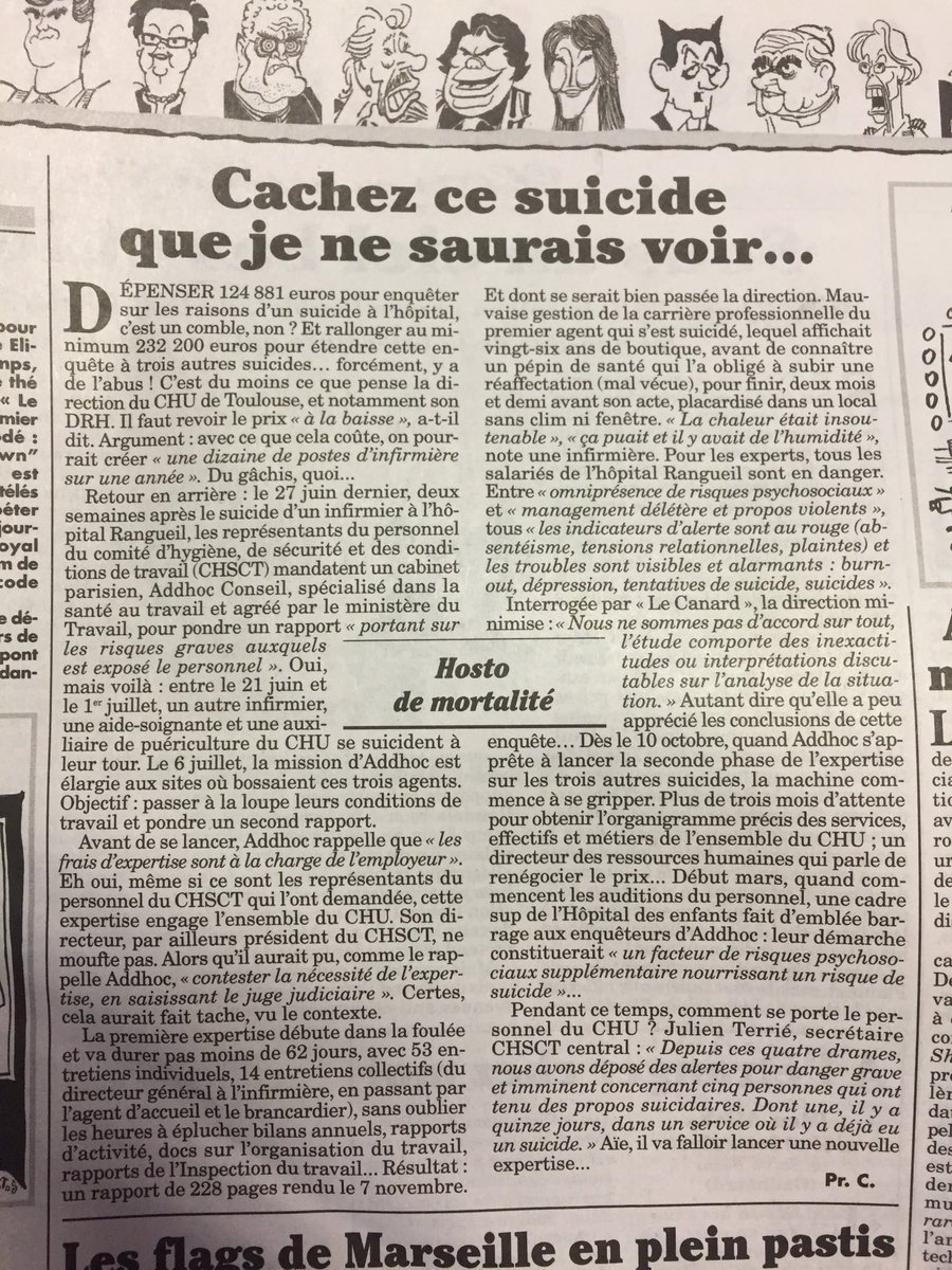 CgtSanteSocial's tweet photo. Dans le canard enchaîné ce matin... Honte à la direction de toulouse de marchander la santé de ses agents ! https://t.co/FAJIbReaJh