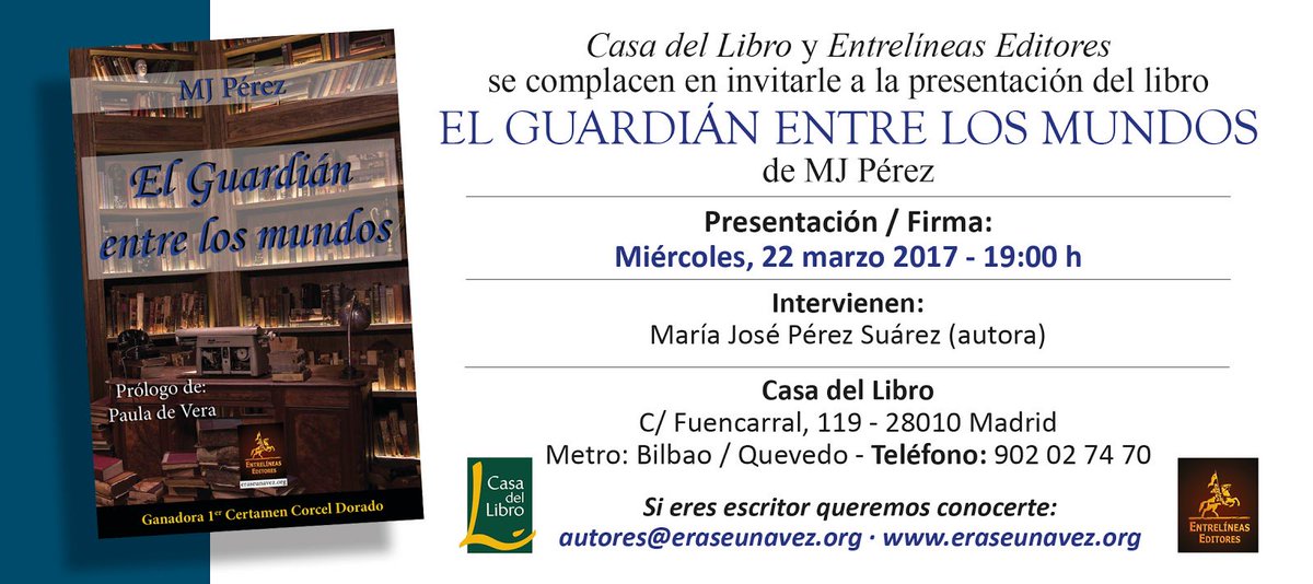 MJPerez_'s tweet photo. Llegó el #DiaD, hoy presento en @CdL_Fuencarral #ElGuardianEntreLosMundos a las 19. Gente de Madrid, no lo dudéis y venid. Llevaré pastitas https://t.co/CWbejl9lD0