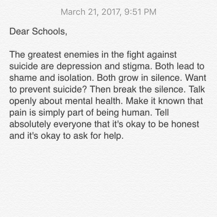 jamietworkowski's tweet image. Dear Schools,

Not talking about suicide will not prevent suicide. You have to talk about it.