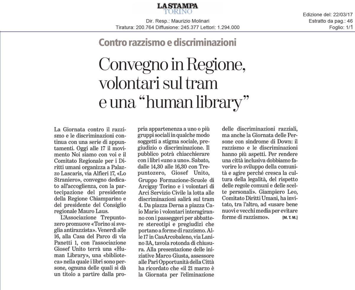 asstrepuntozero's tweet photo. #21marzo continua: 24/3 #humanlibrary presso #CasadelParco, 25/3 attività su tram 4 e tavola rotonda @CasArcobaleno - via @StampaTorino https://t.co/KxTFEfFMjX