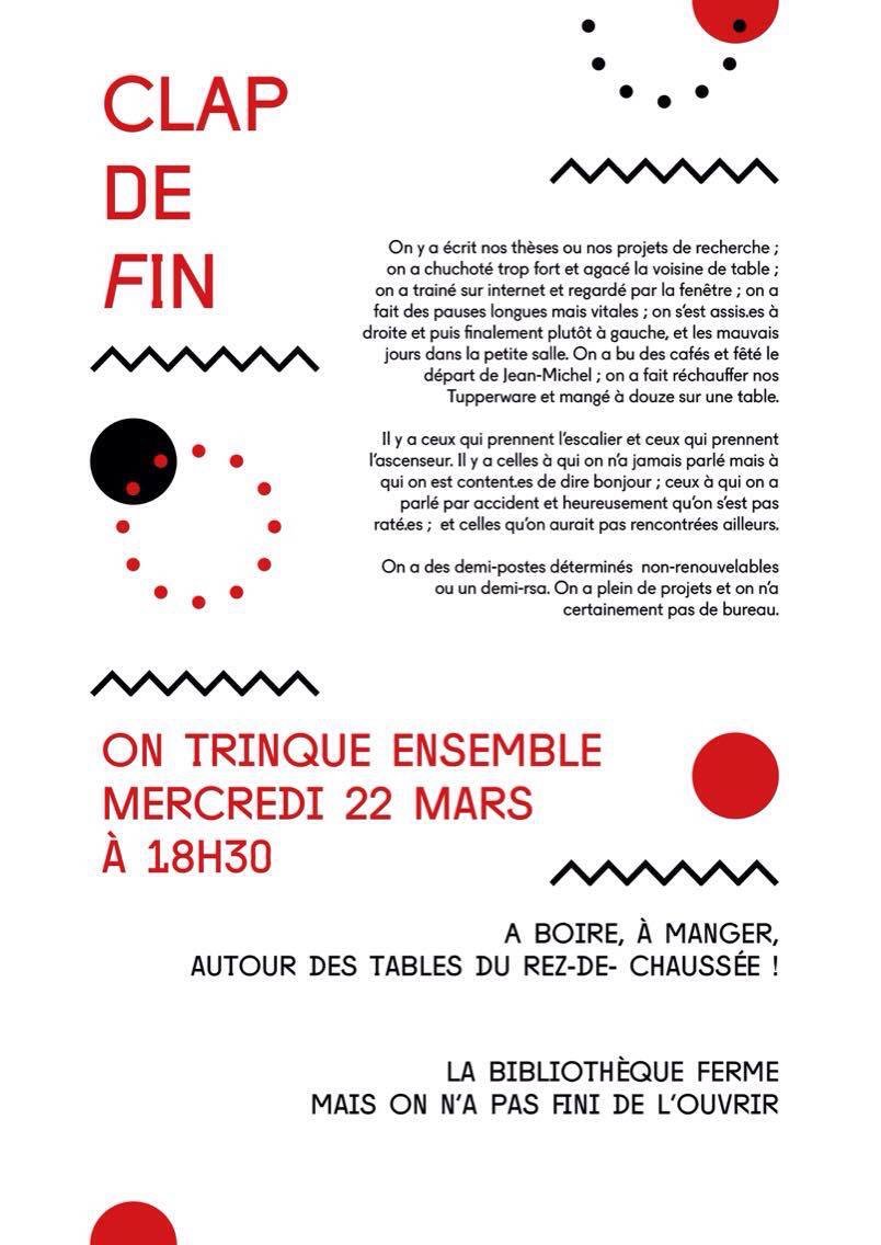 SaveBibliFMSH's tweet photo. Dernier jour aujourd'hui dans notre chère bibliothèque - on trinque tous en fin de journée (18h30) au 190 avenue de France! https://t.co/dx2mF4ACUM