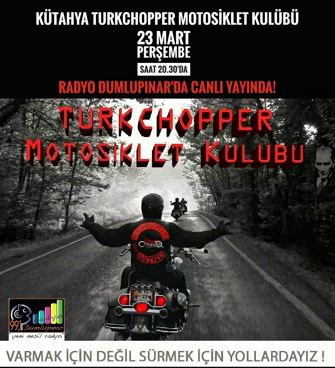 RadyoDumlupinar's tweet photo. Kütahya TURKCHOPPER Motosiklet Kulübü 23 Mart Perşembe Saat 20.30'da Radyo Dumlupınar'ın Konuğu Oluyor!
#tcmkkutahya #turkchopper https://t.co/uVggLQv0YR
