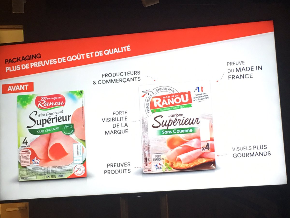 Le "avant-après" des packs #MDD <a href="/intermarche/">Intermarché</a> avec l'arrivée du "producteurs &amp; commerçants". 10 000 packs à revoir d'ici juillet 2018.