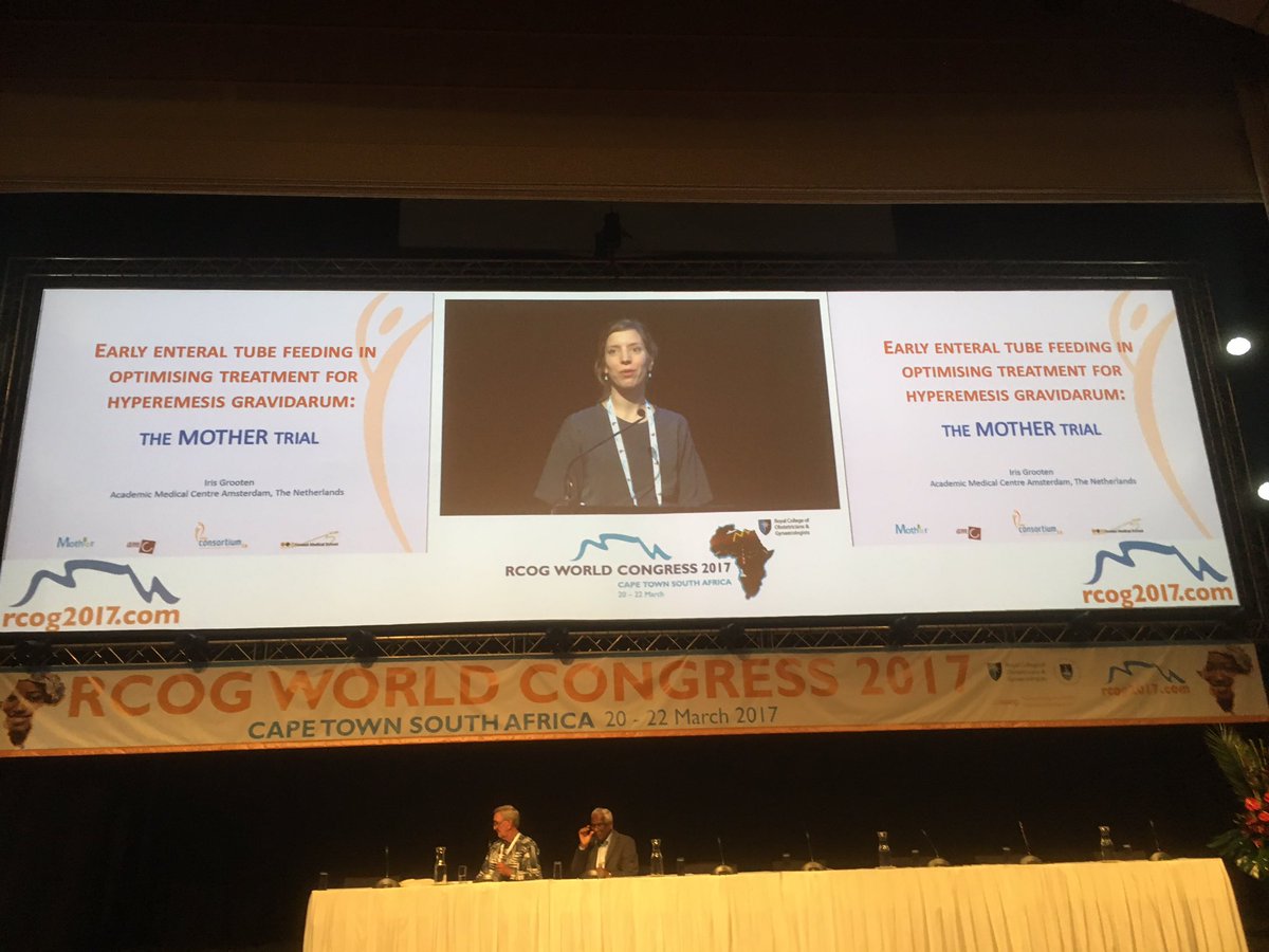 #RCOG2017 Iris Grooten presenting #MOTHERtrial early tube feeding f #HG no benefit for perinatal outcome or symptoms