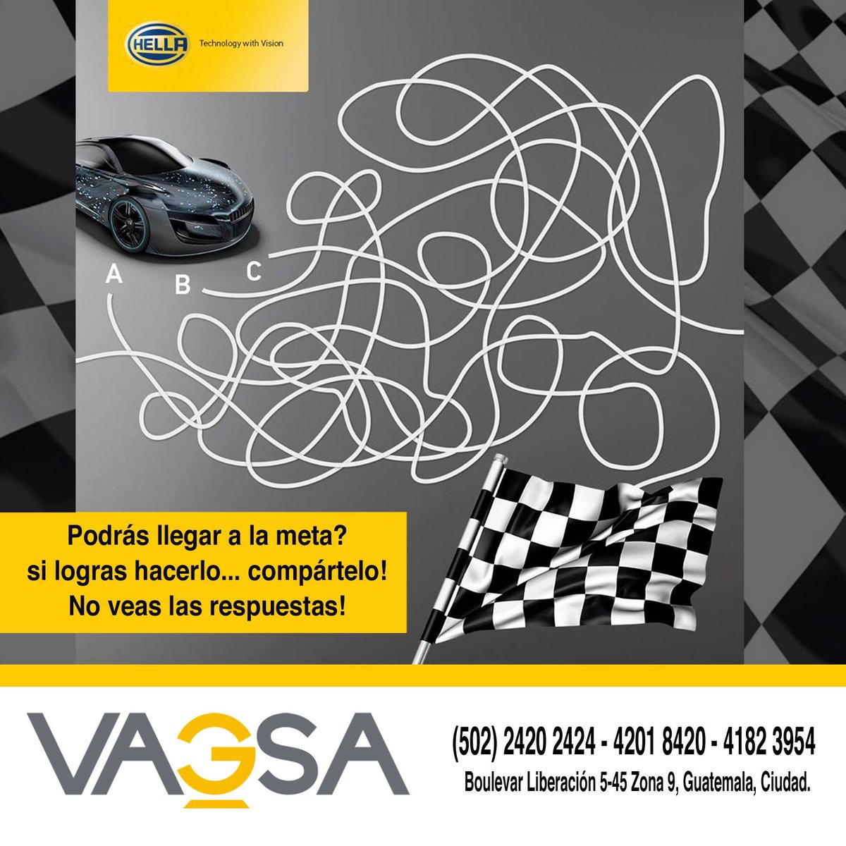 Vagsagt's tweet photo. Si logras llegar a la meta HELLA. Escribe tu respuestas y compartelo.
Productos Hella en #VAGSA
- Bombillos
- Bocinas
- Plumillas https://t.co/rGDrjIMc1I