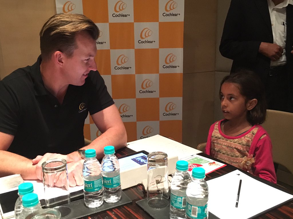 CochlearIndia's tweet photo. Engaging with recipients in ways more than one! We love how our Global Hearing Ambassador inspired baby Muskaan today. #soundsofcricket https://t.co/uQDaMPA69r