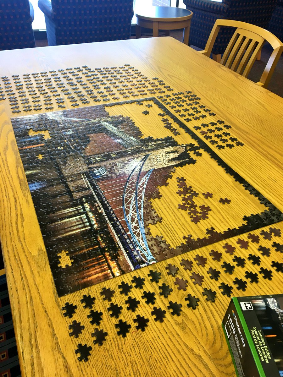 NKFLibrary's tweet photo. The sun is shining, the puzzle is organized, not a bad #humpday at the library. #wedolikeorganizationhere #librarylife #rhodylife https://t.co/Se6Nls7lXP