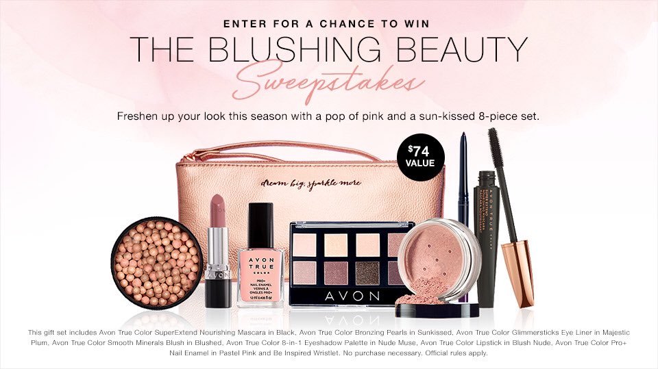 AvonBeautPerfec's tweet image. Spring into this fresh look with a sun-kissed 8-piece set! avon.com/sweepstakes/bl… #Makeup #SpringSweepstakes