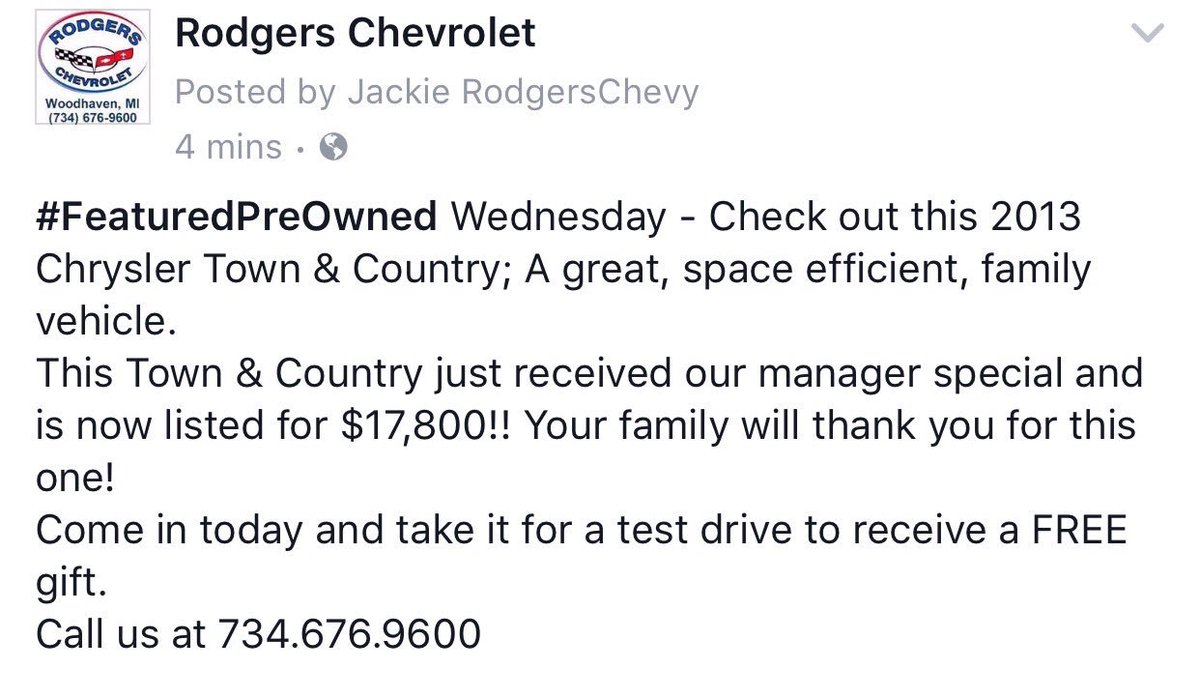 MBatesChevy's tweet image. rodgerschevrolet.com/VehicleDetails…

734.676.9600