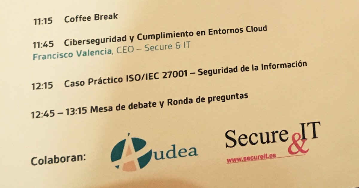 Secure_and_IT's tweet photo. A punto de empezar la intervención de @pacovalencia74 en #JcloudPD Puedes seguirla en streaming en este enlace: https://t.co/LflsMxditI https://t.co/LlFFXukDkP
