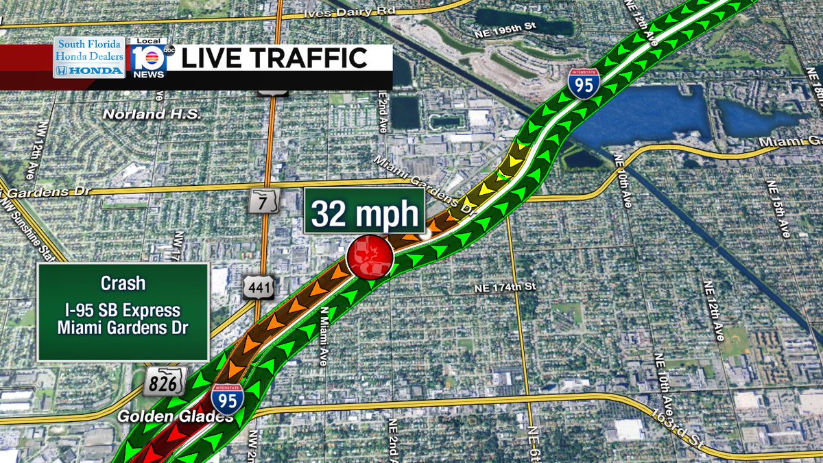 Crash on I-95 SB Express at Miami Gardens Dr #traffic https://t.co/EL98Bl3lIO