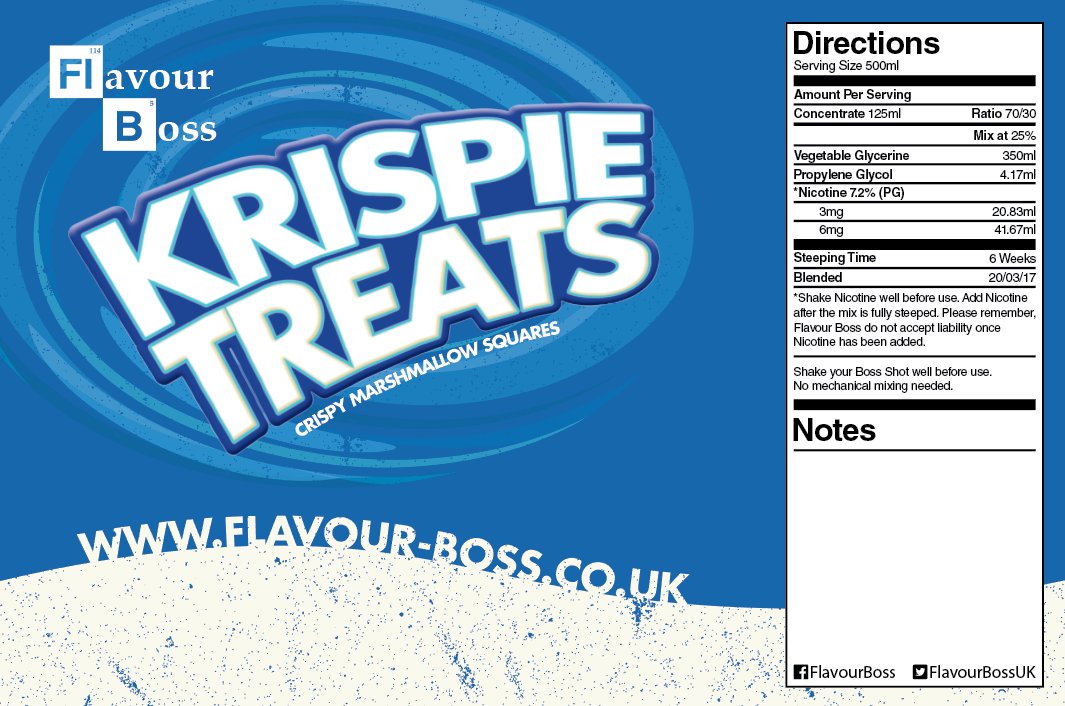 NEW FLAVOUR #RELEASED - Krispie Treats - Crispy Marshmallow Treat - 6 Week Steep. On site from 5pm. #enjoy!  #vaping #ejuice #diy #teamboss