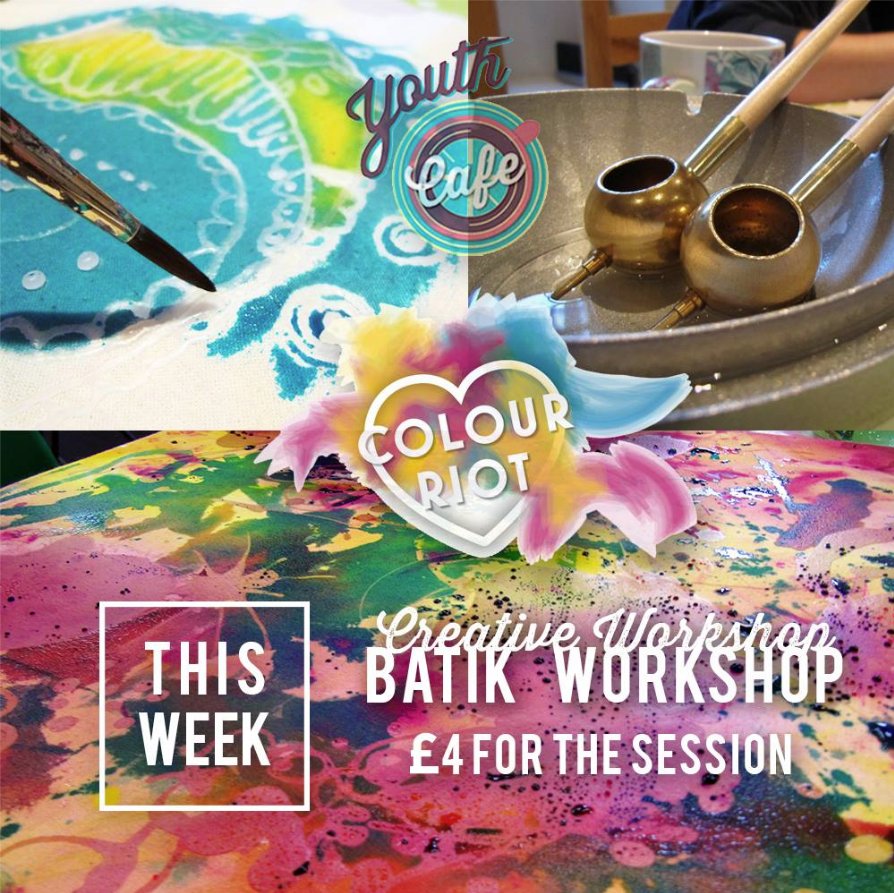 Fancy getting creative? <a href="/Colour_Riot/">ColourRiot</a> are running #batik workshops with us (£4 per session), with usual chill out &amp; cafe features!