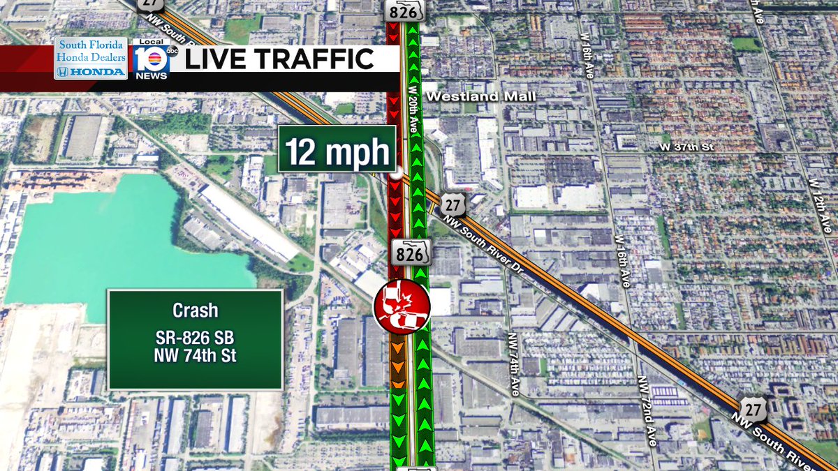 Crash on SR-826 SB approaching NW 74th St #traffic https://t.co/ETjdjRjtpM