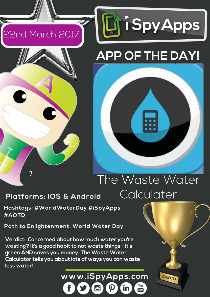 iSpyAppTravel's tweet photo. Our #AOTD, @SocialdomApps Waste Water Calculator, is ideal for #worldwaterday. Download it to be green AND save pennies - everybody wins! https://t.co/k8Oq9EpVaJ