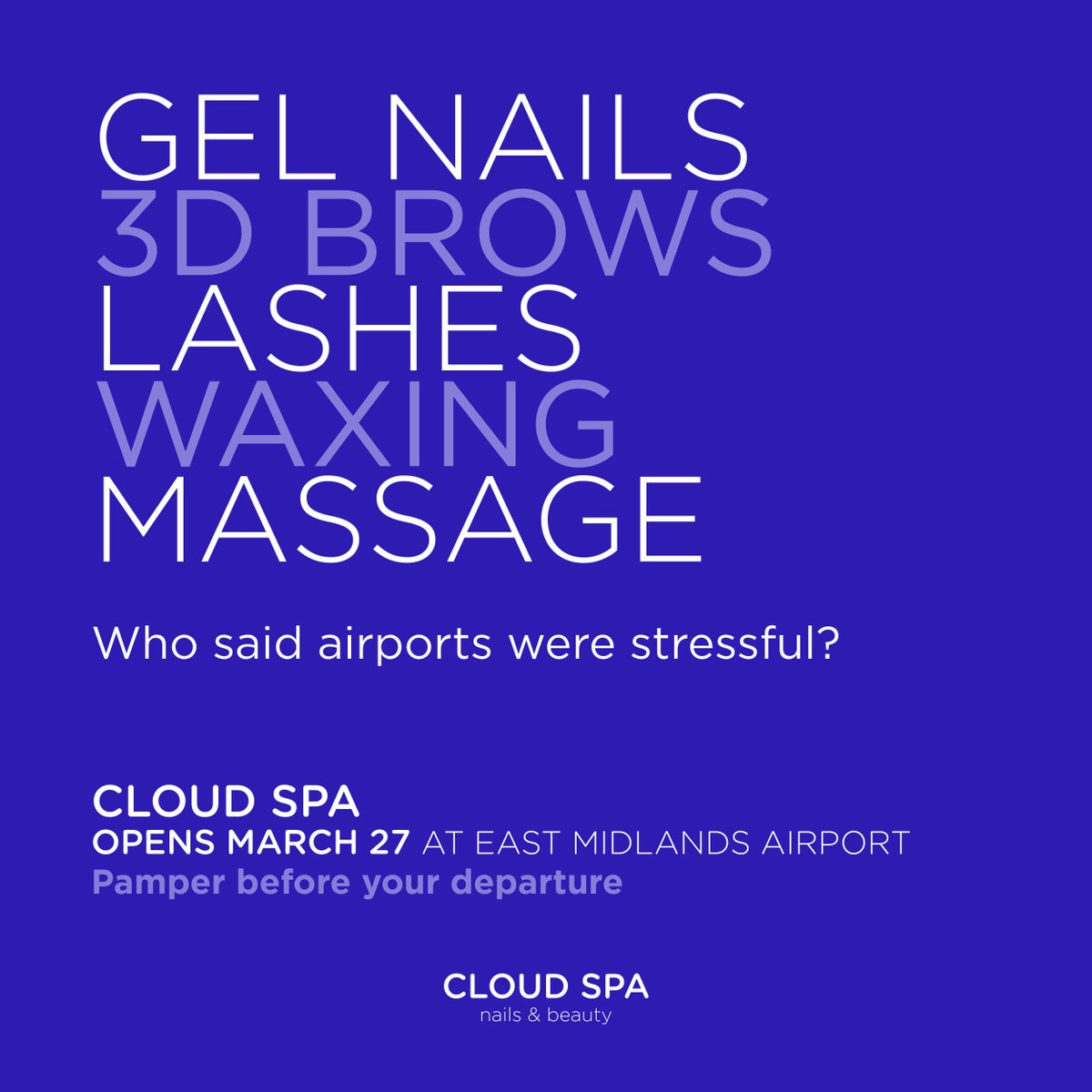 EMA_Airport's tweet photo. Only a few more days to go until @CloudSpas opens!  Come along from Monday for pre-trip pampering https://t.co/cccqdSJ345