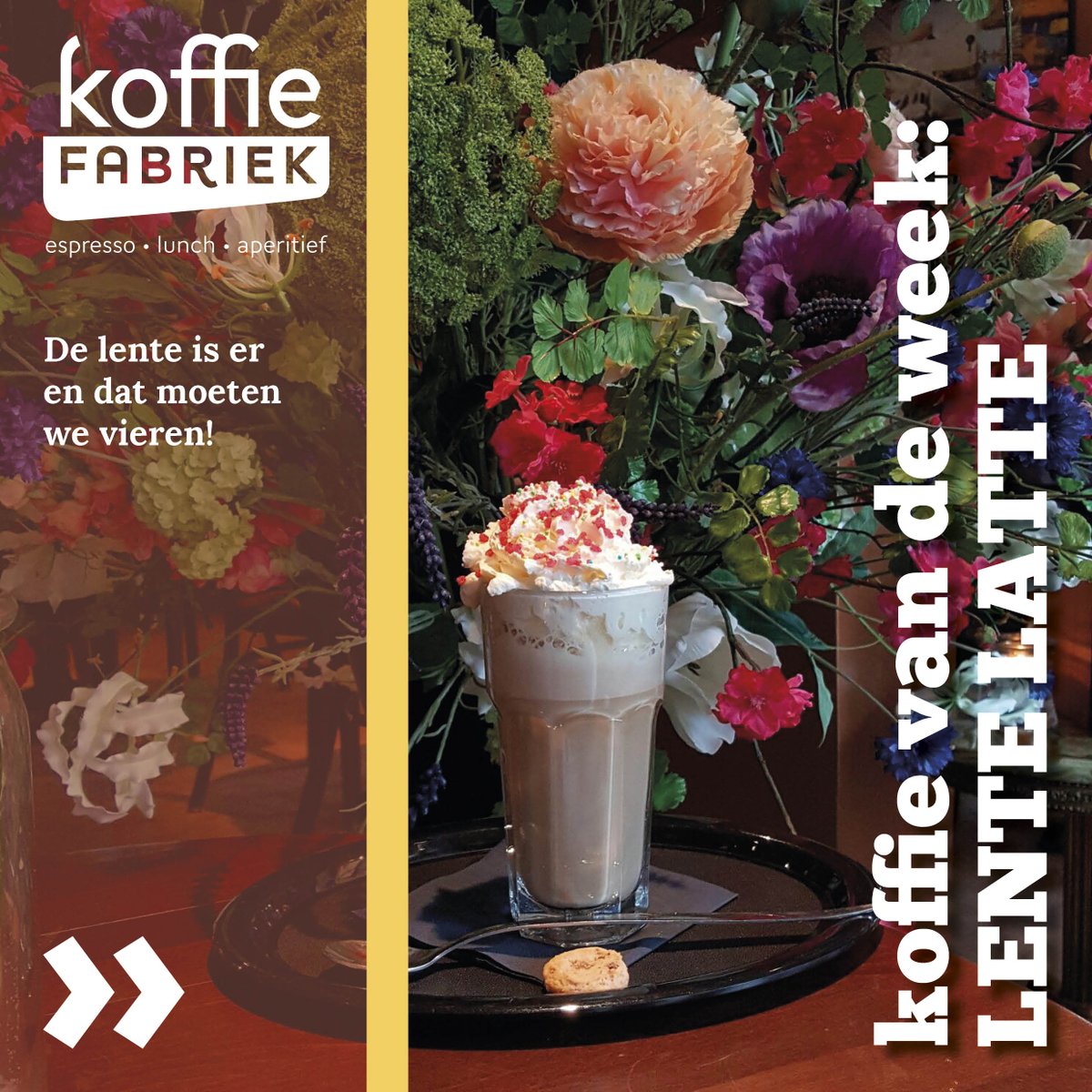 De lente is er en dat moeten we vieren! Daarom is de overheerlijke lente latte met vanille en aardbei de special van de week! #gouda #koffie