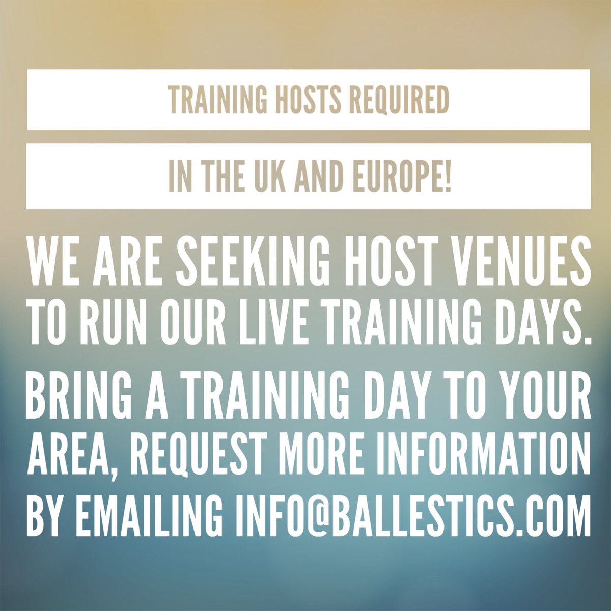<a href="/Ballestics/">Ballestics®</a> is seeking host instructors/venues for new training day locations. Get in touch!