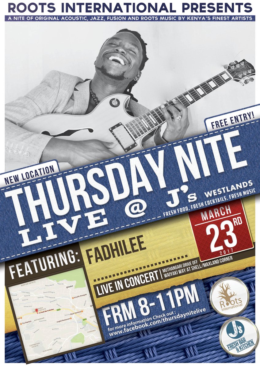 JsFreshKitchen's tweet photo. #LiveatJs with none other than @fadhileemusic to set your Thursday night on fire! Make sure to book your table here: 0707612585 #JsFresh https://t.co/R7uSNFFUud
