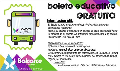 culturabalcarce's tweet photo. Boleto Educativo Gratuito https://t.co/nNwVOwxOuB