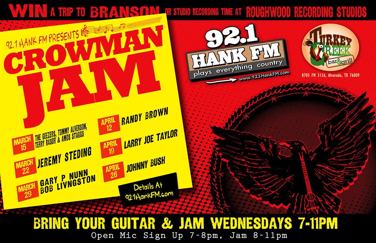texascrowman's tweet photo. @jeremysteding and @RobynnShayne tonight at the #CrowmanJam at Turkey Creek Bar &amp; Grill, Alvarado Songwriter Open-Mic 8p https://t.co/REy9P70tmU