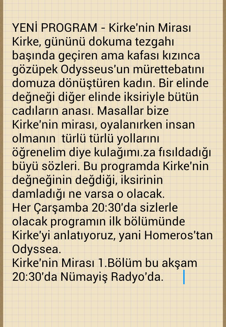 NumayisRadyo's tweet photo. YENİ PROGRAM - Kirke'nin Mirası
Her Çarşamba 20:30'da sizlerle olacak programın ilk bölümünde Kirke'yi anlatıyoruz, yani Homeros'tan Odyssea https://t.co/Tc13LpwbTA