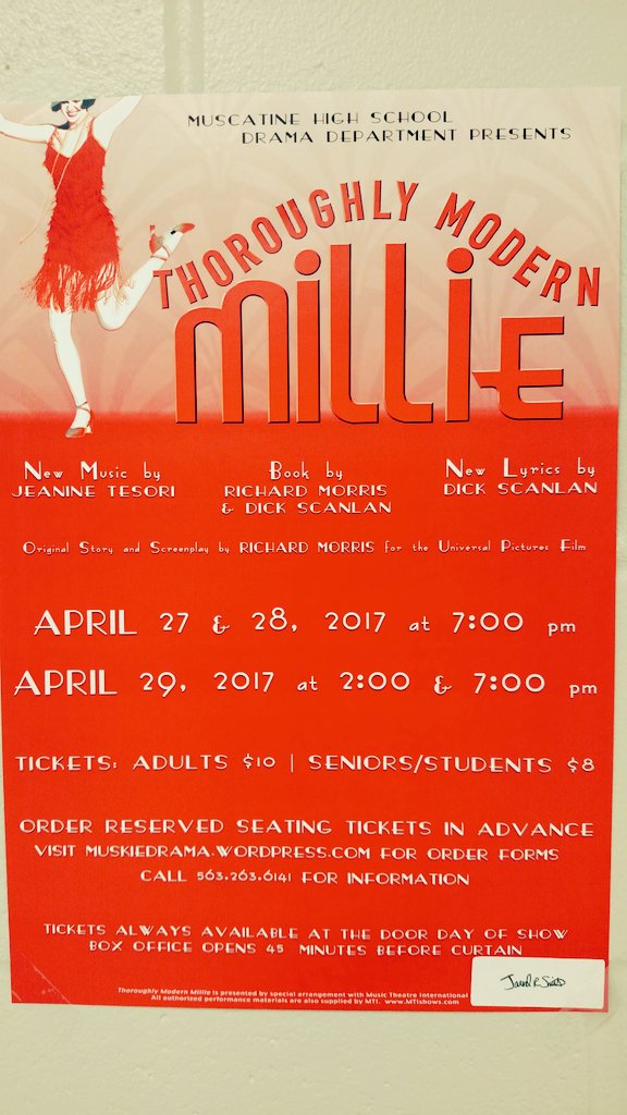 JaredSmithPhD's tweet photo. Can't wait to see the @MuskieDrama production of "Thoroughly Modern Millie" at the end of April!! @MuscatineHS @MauckDrama @RCRShowChoir https://t.co/d8EZOxGU3K