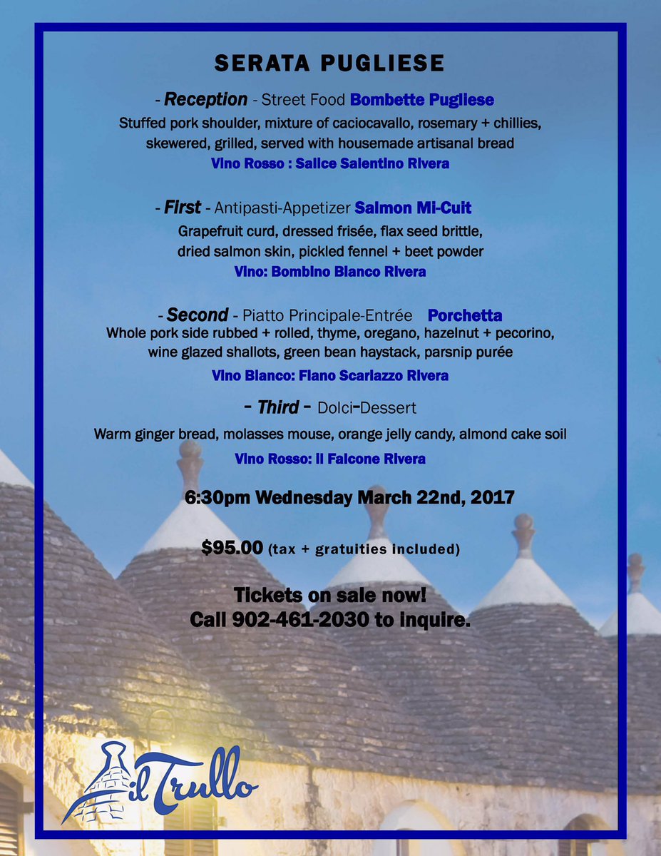 TrulloDartmouth's tweet photo. Only a few hours and a few tickets left folks! Call 902 461-2030 to get in on this sure to be amazing dinner tonight! #iheartpuglia https://t.co/9IANR6CaqF