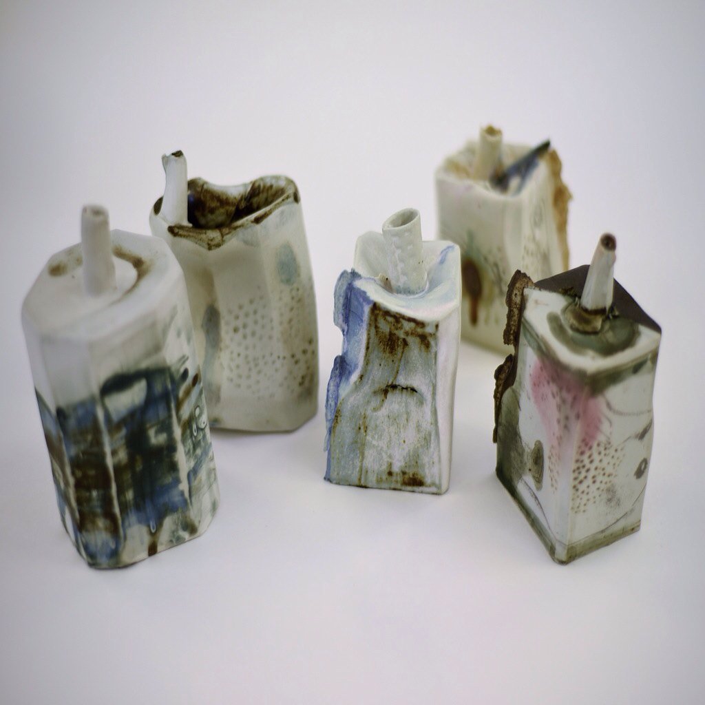 Hand cast porcelain bottles by me ! #StokeOnTrent #Manchester #Masters #ceramicspots #Clay