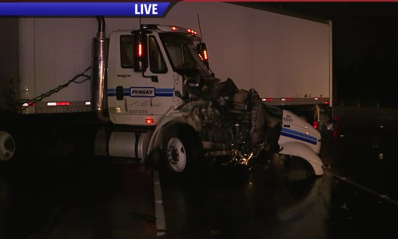 FOX40Traffic's tweet photo. Here's a look at the damage to the Big Rig from the accident on 50 WB at Watt. Traffic still slow in the area. 2 lanes blocked @FOX40 https://t.co/DKmG4cMGlM