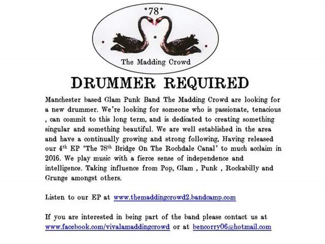 #DRUMMERS - You know where to find us. #Manchester #band #Drummer #Punk #Glam #Psych