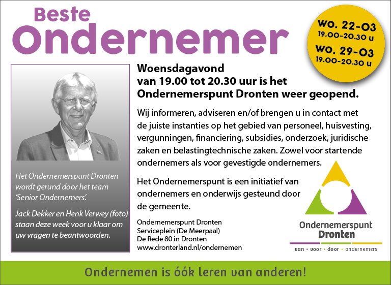 Vanavond is het #Ondernemerspunt #Dronten weer geopend! Serviceplein <a href="/DeMeerpaal/">De Meerpaal</a>