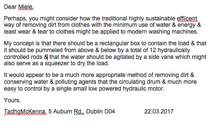 tadhgmckenna's tweet image. @Miele_Press Develop #Pummeling #Washing_Machine #Hydraulic #Sustain #Environment #Clothes good low #power no #destrucable all #material