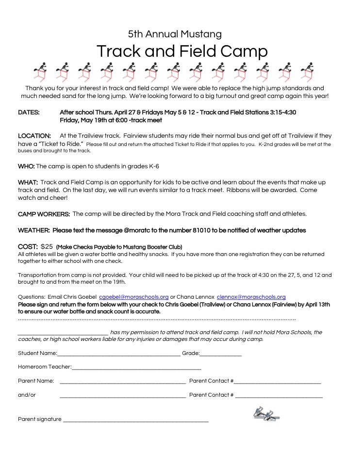 @moracctf Track camp registrations coming home soon for K-6!