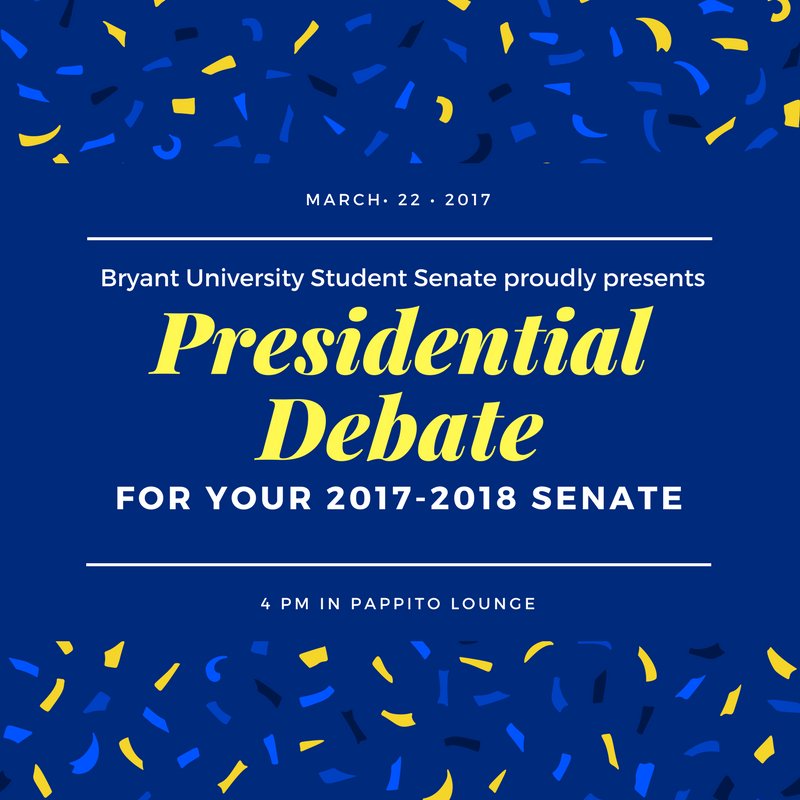 Stop by today's Senate meeting for the 2017-2018 Student Senate Presidential Debate and hear from your candidates!! 🐶 #MakeYourVoiceHeard