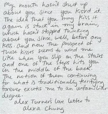 this alex turner's love letter is still the cutest and sweetest thing ever like how lucky alexa chung was