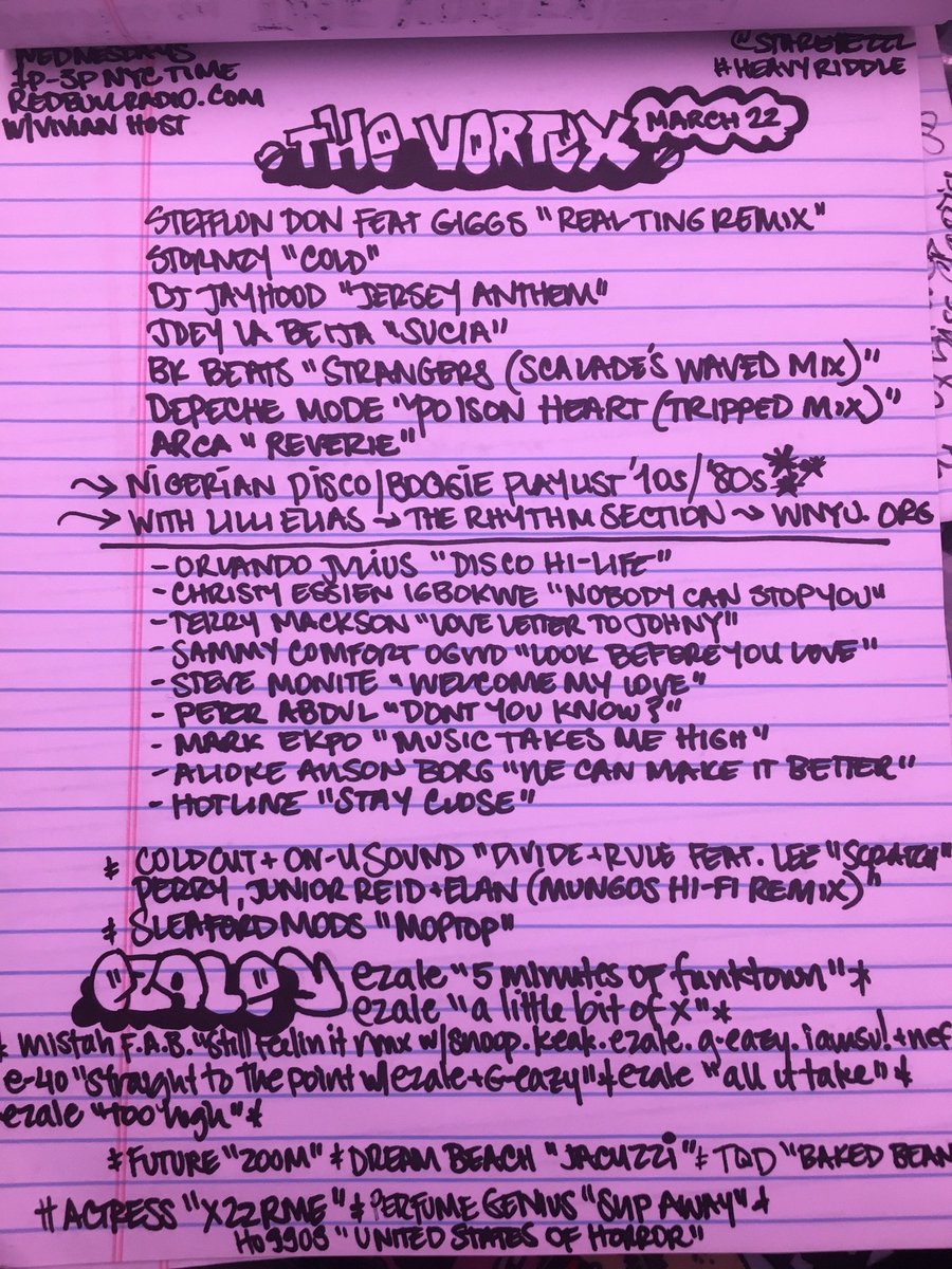 stareyezzz's tweet photo. Here's everything played on The Vortex today. Thx to my guests @Eazygo34 &amp; Lilli Elias 🌊 @RBMARADIO https://t.co/UfvN16Jcj1